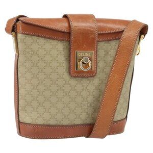 Authentic CELINE Macadam Canvas Shoulder Bag PVC Beige Gold